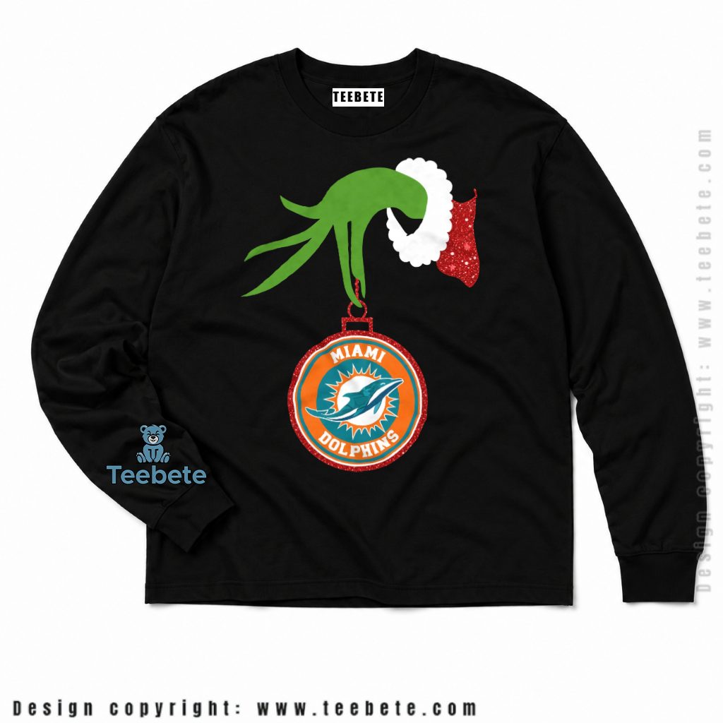 Miami Dolphins Grinch Hand Christmas Ornament Long Sleeve Miami Dolphins Grinch Hand Christmas Ornament Long Sleeve