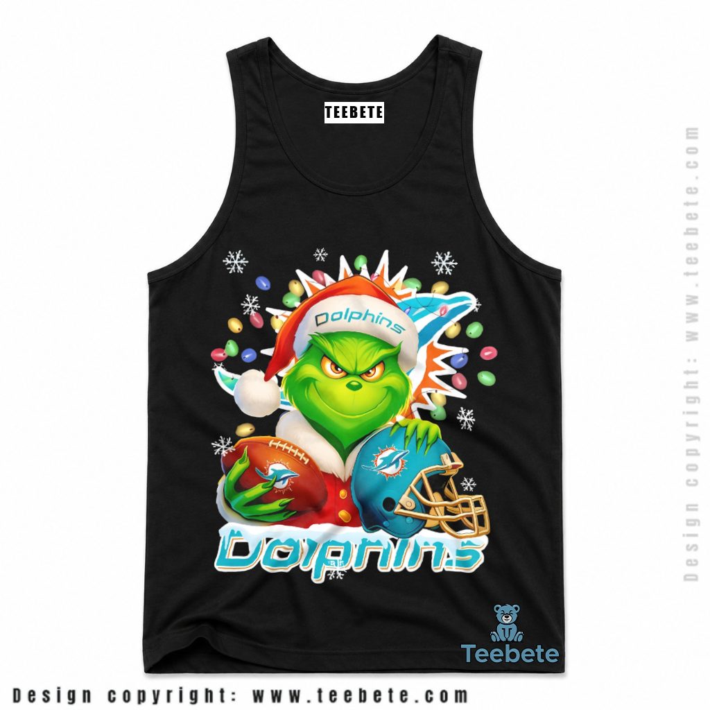 Miami Dolphins Grinch Holiday Lights Tanktop Miami Dolphins Grinch Holiday Lights Tanktop