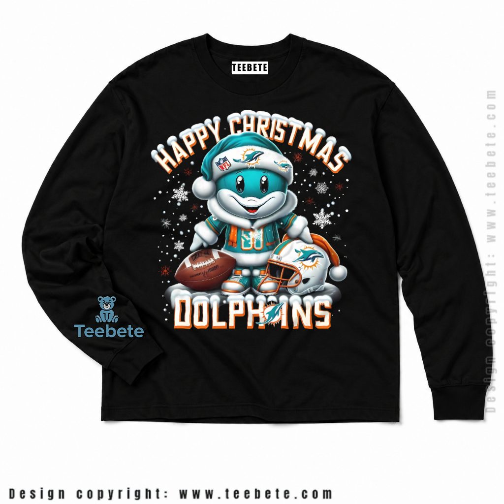Miami Dolphins Mascot Merry Christmas Long Sleeve Miami Dolphins Mascot Merry Christmas Long Sleeve
