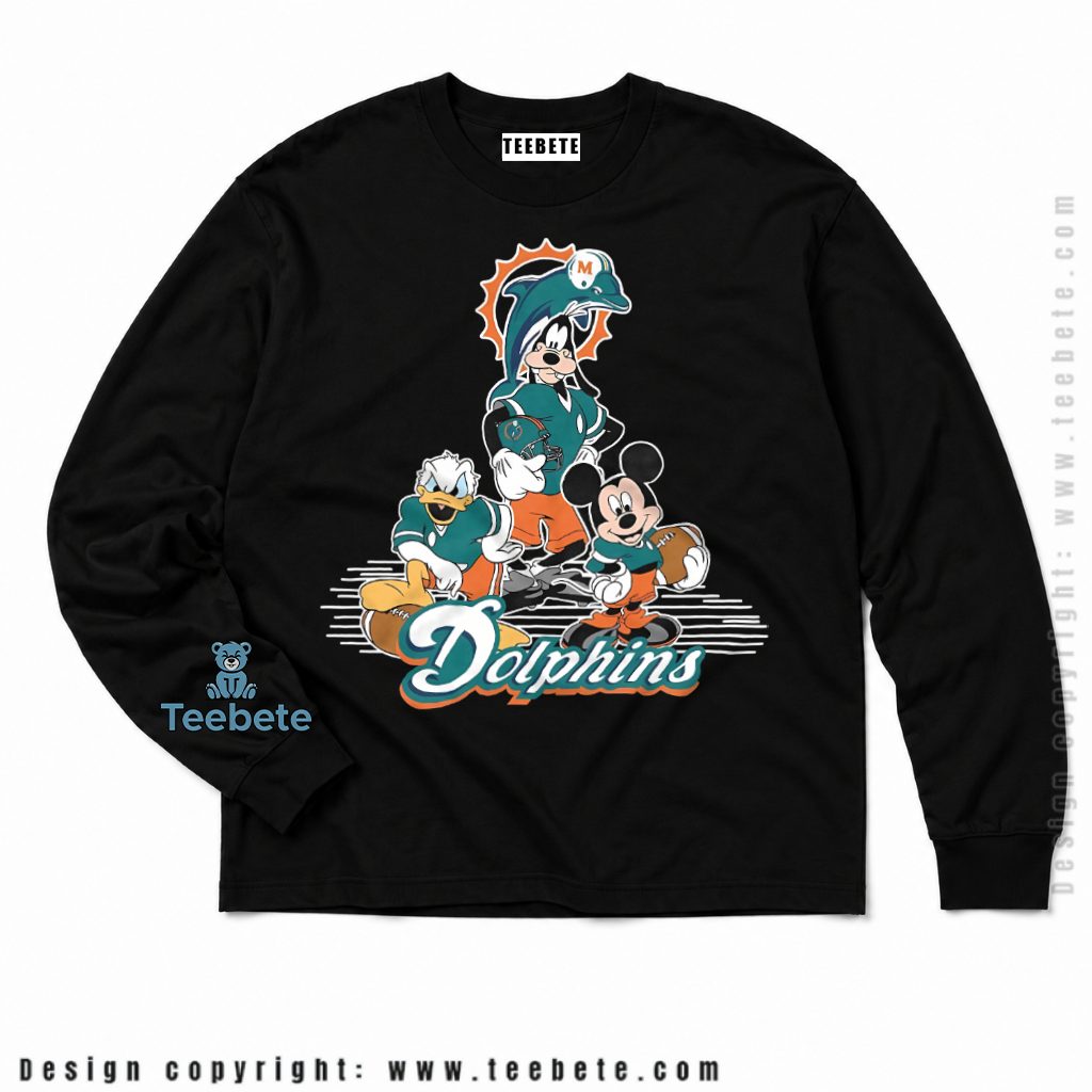 Miami Dolphins Mickey Goofy And Donald Long Sleeve Miami Dolphins Mickey Goofy And Donald Long Sleeve