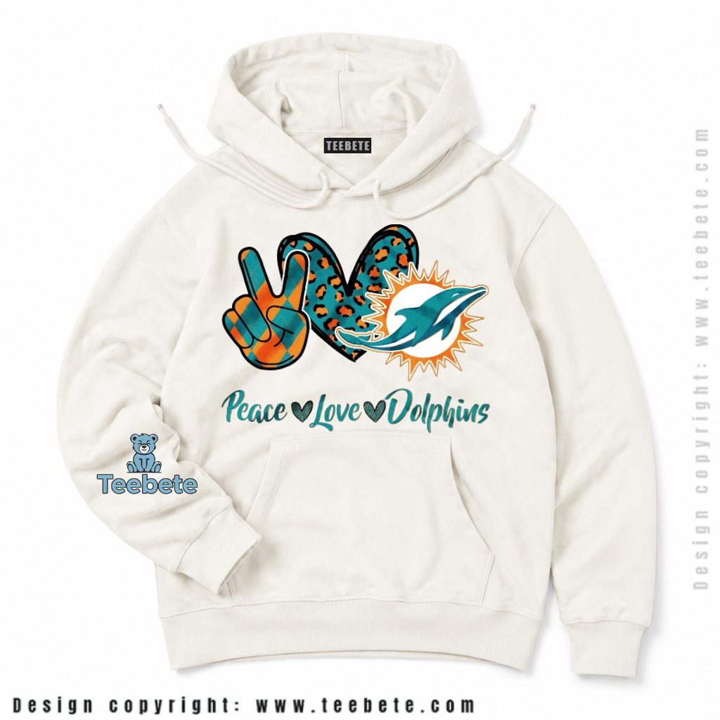 Miami Dolphins Peace Love Leopard Print Hoodie Miami Dolphins Peace Love Leopard Print Hoodie
