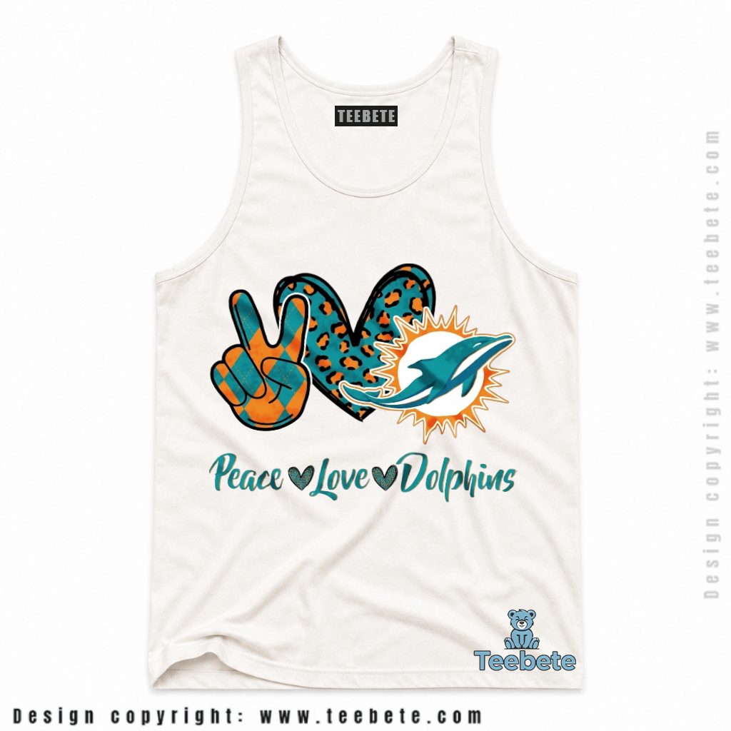 Miami Dolphins Peace Love Leopard Print Tanktop Miami Dolphins Peace Love Leopard Print Tanktop