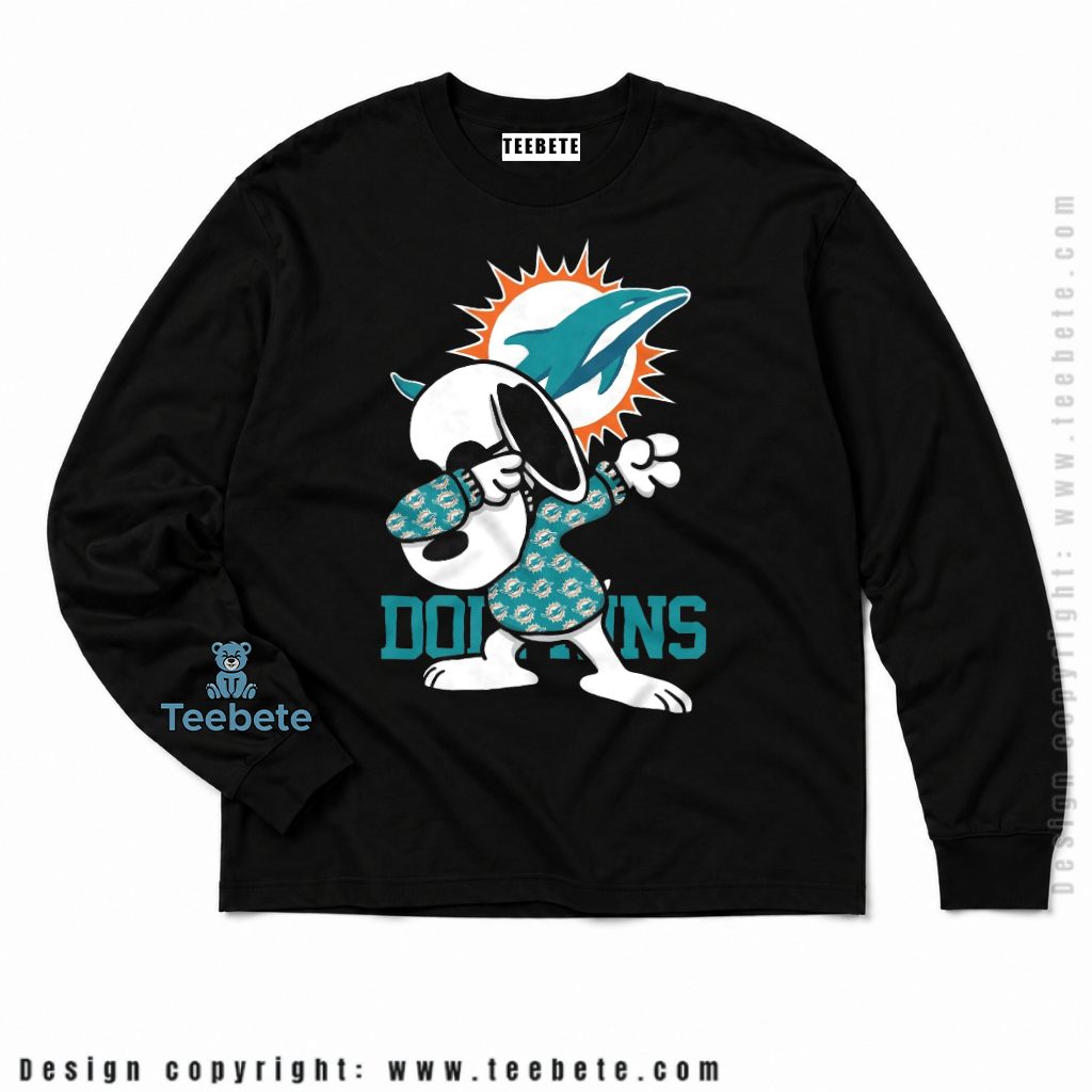 Miami Dolphins Snoopy Dab Dance Fan Long Sleeve Miami Dolphins Snoopy Dab Dance Fan Long Sleeve
