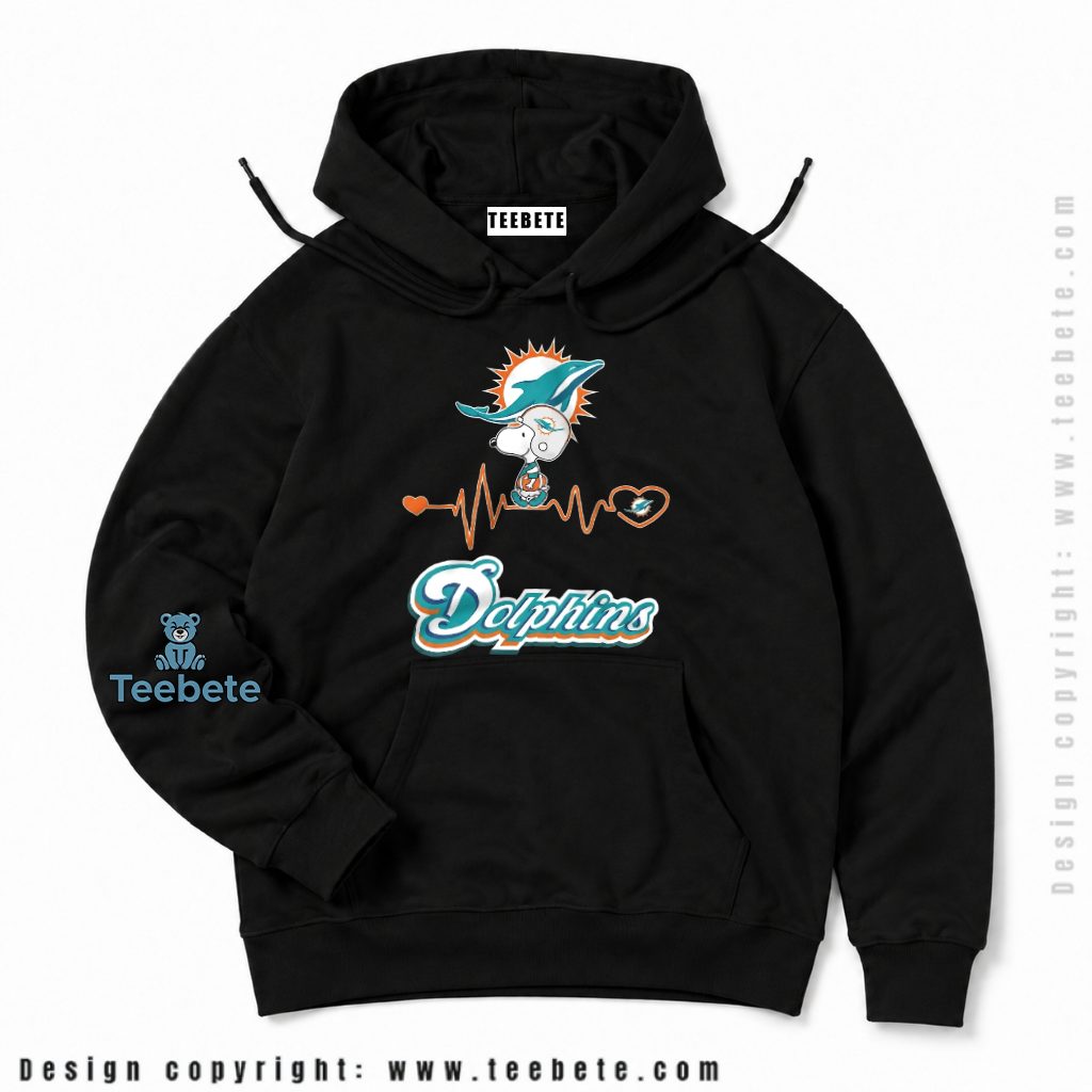 Miami Dolphins Snoopy Heartbeat Fan Hoodie Miami Dolphins Snoopy Heartbeat Fan Hoodie