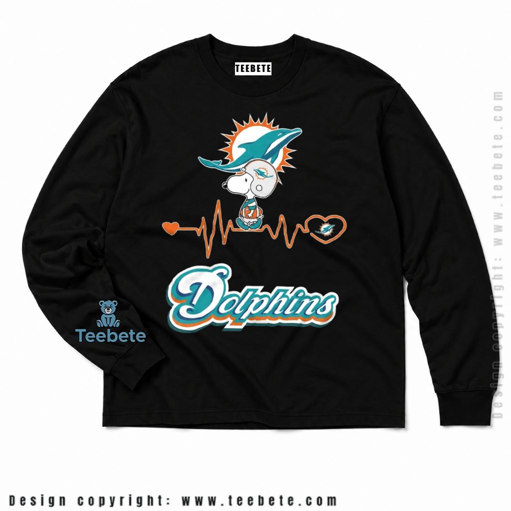 Miami Dolphins Snoopy Heartbeat Fan Long Sleeve Miami Dolphins Snoopy Heartbeat Fan Long Sleeve