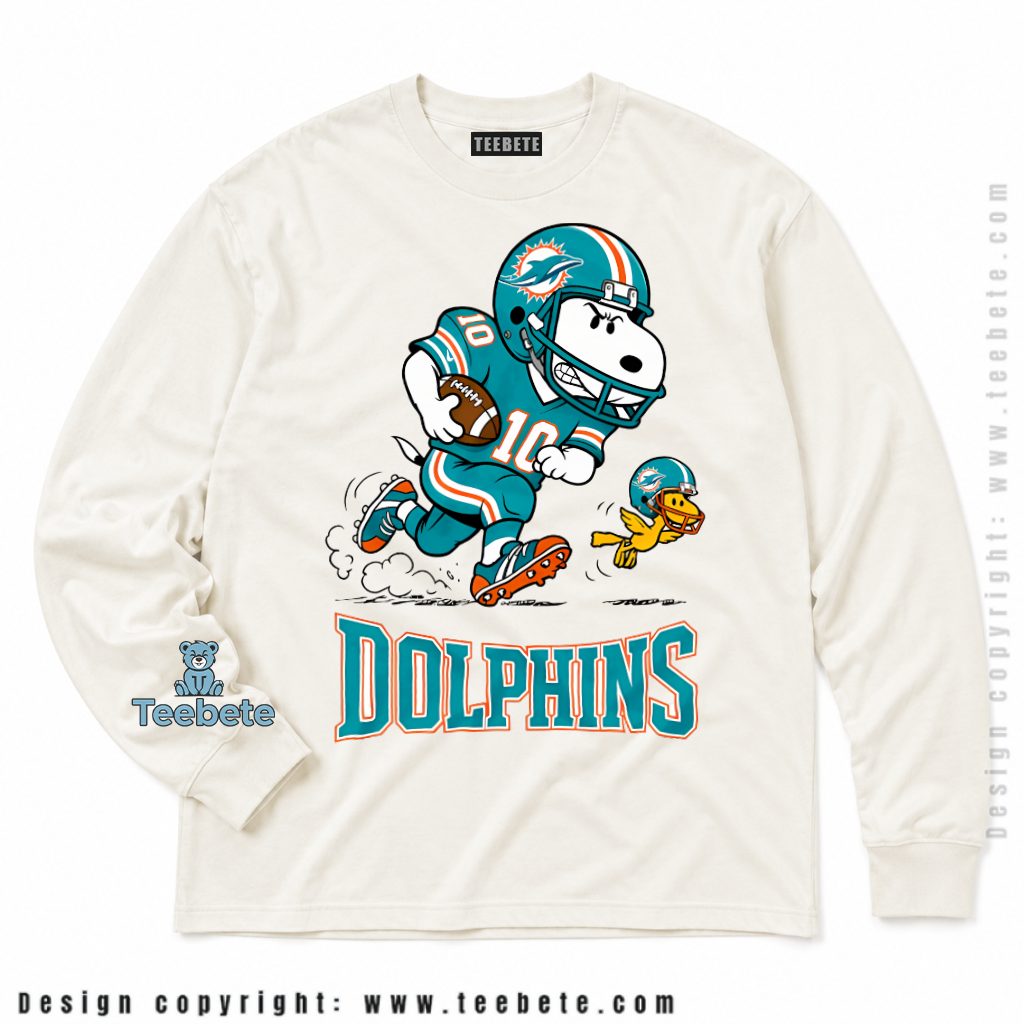 Miami Dolphins Snoopy Running Back Football Long Sleeve Miami Dolphins Snoopy Running Back Football Long Sleeve
