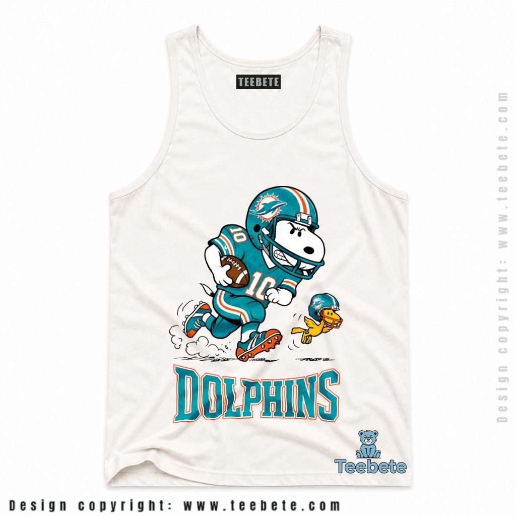 Miami Dolphins Snoopy Running Back Football Tanktop Miami Dolphins Snoopy Running Back Football Tanktop