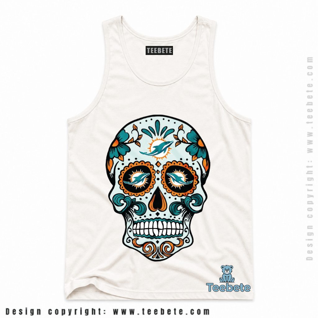 Miami Dolphins Sugar Skull Day Of The Dead Tanktop Miami Dolphins Sugar Skull Day Of The Dead Tanktop
