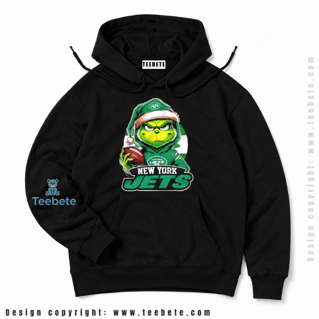 New York Jets Grinch Santa Hat Football Hoodie New York Jets Grinch Santa Hat Football Hoodie