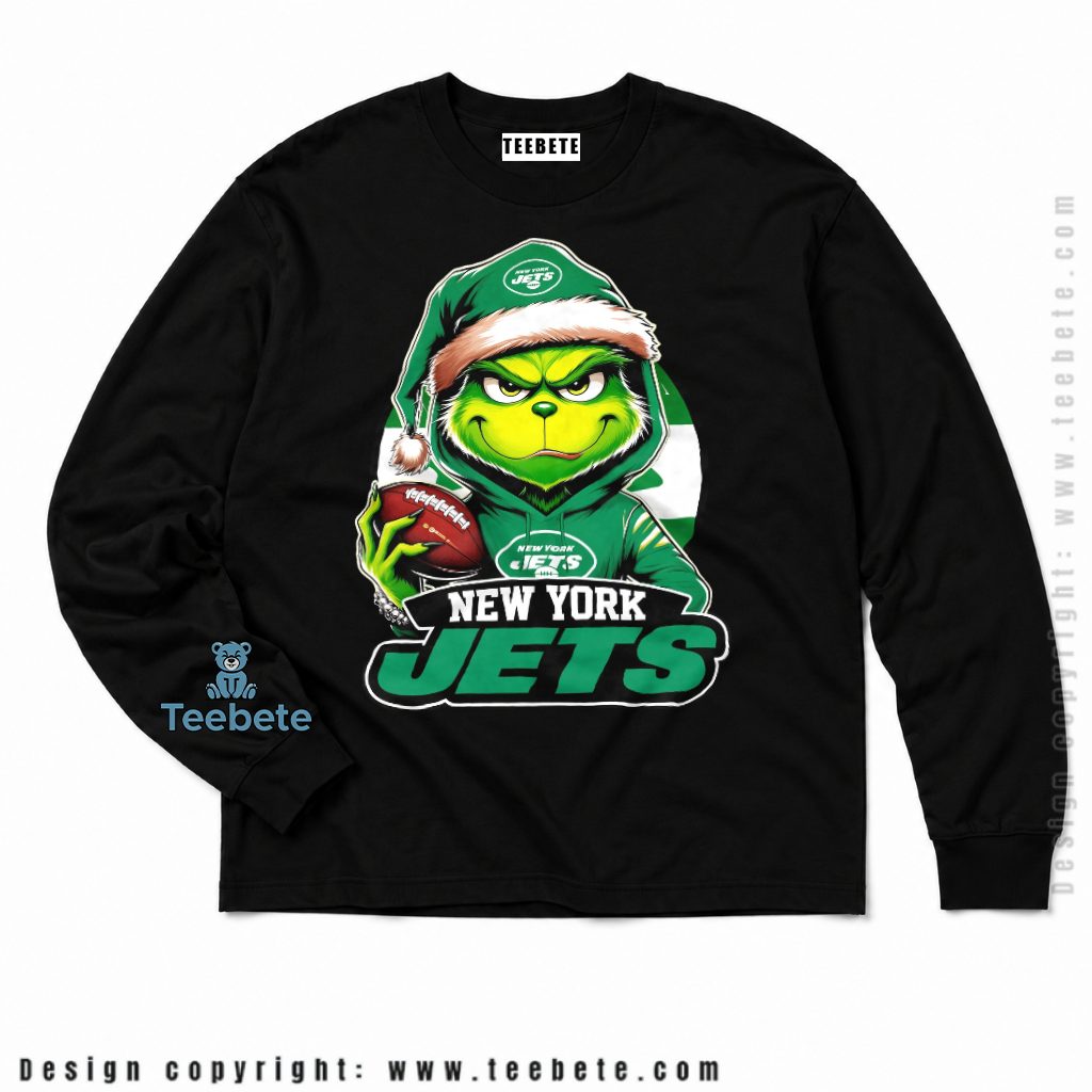New York Jets Grinch Santa Hat Football Long Sleeve New York Jets Grinch Santa Hat Football Long Sleeve