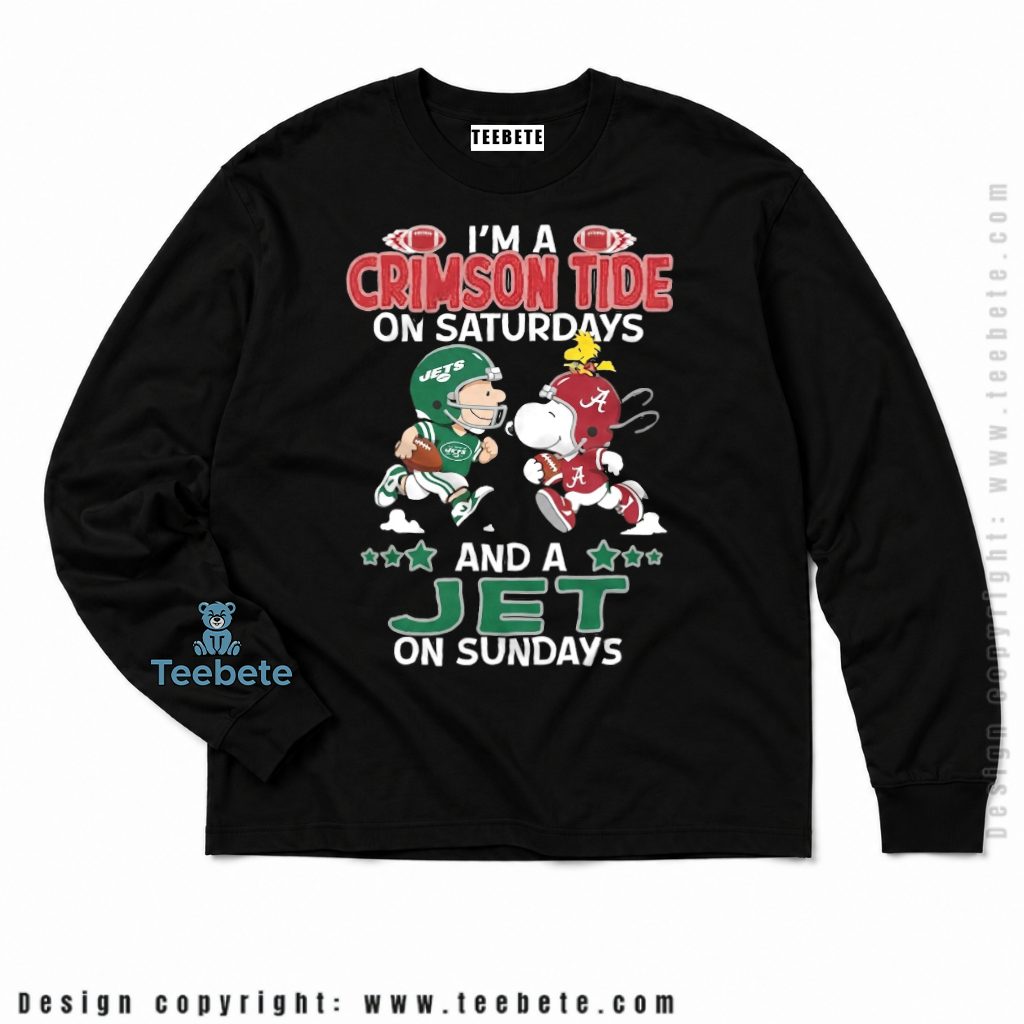 New York Jets Snoopy Crimson Tide Saturdays Long Sleeve New York Jets Snoopy Crimson Tide Saturdays Long Sleeve