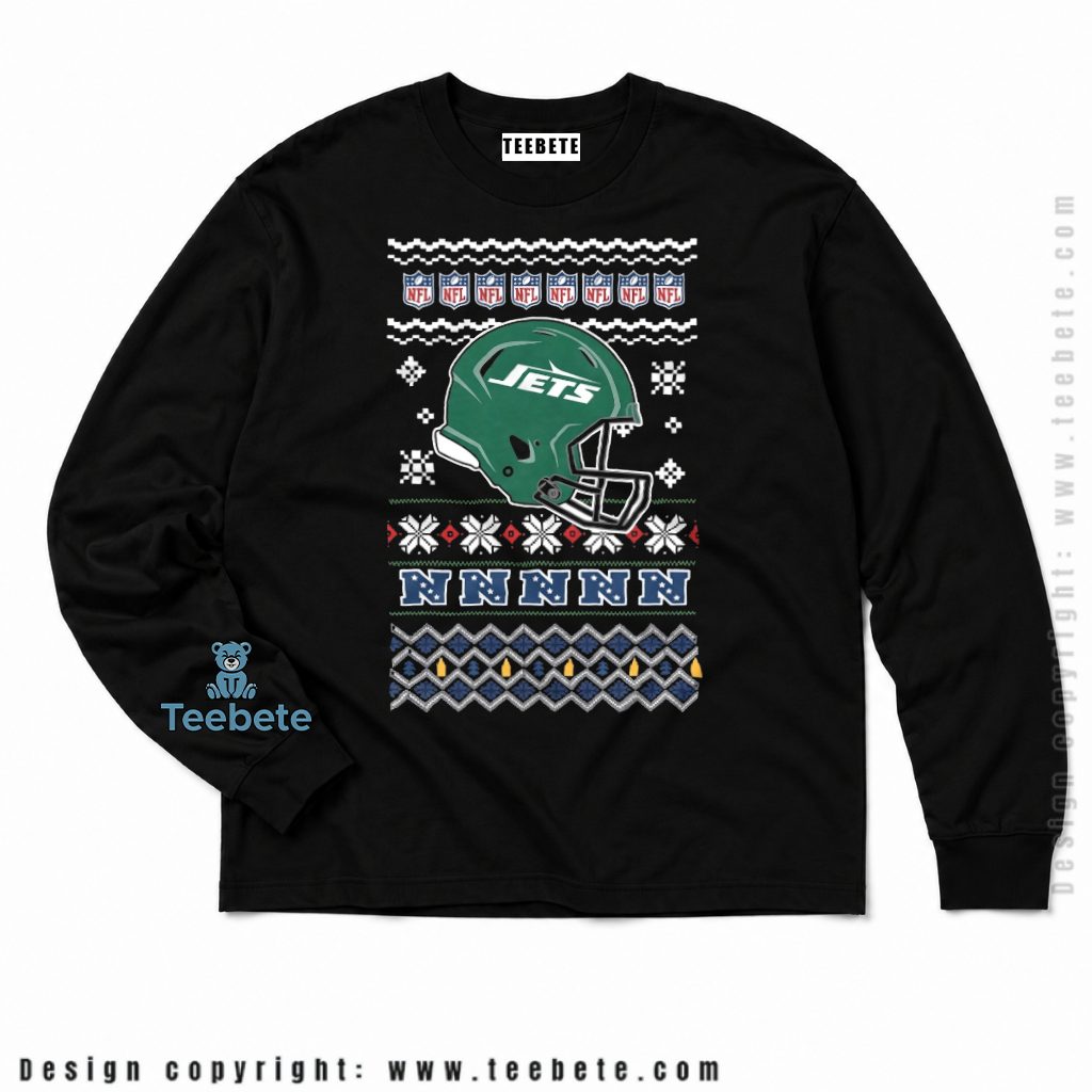 New York Jets Ugly Sweater Helmet Print Long Sleeve New York Jets Ugly Sweater Helmet Print Long Sleeve