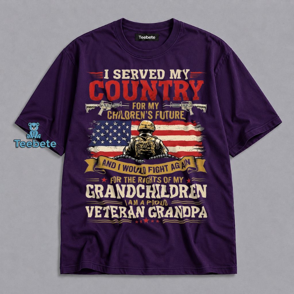 Proud Veteran Grandpa American Flag Military Gift Shirt