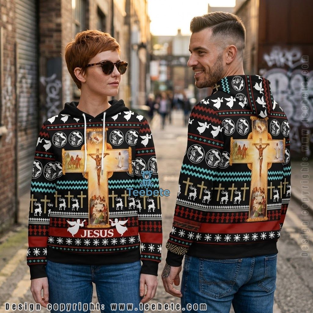 Jesus Cross Angel Christmas Ugly Sweater 3D Hoodie