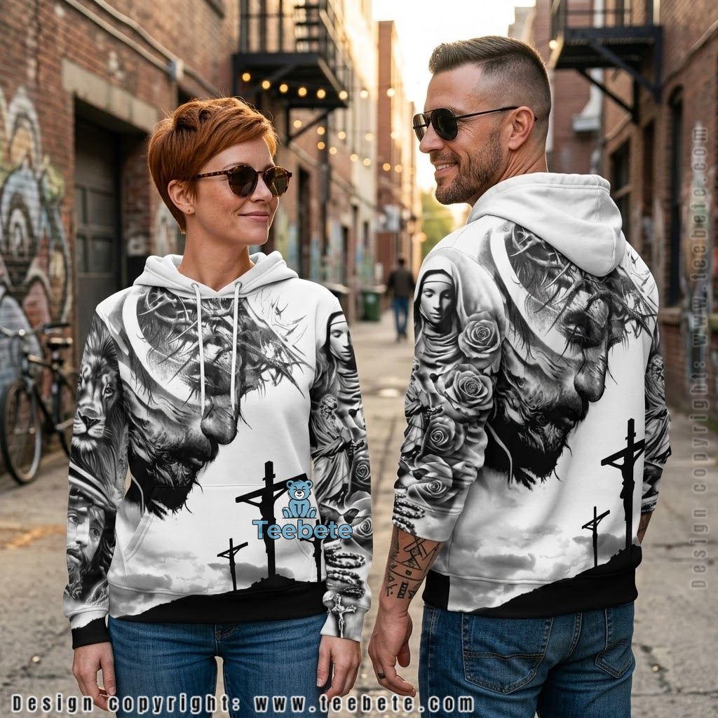 Jesus Crown Of Thorns Calvary Grayscale All Over Print 3D Hoodie