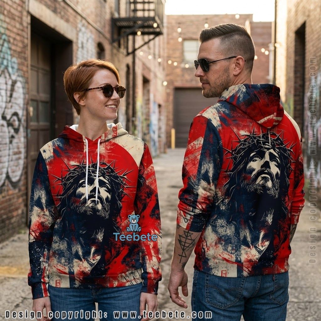 Jesus Crown Of Thorns Flag Art 3D Hoodie
