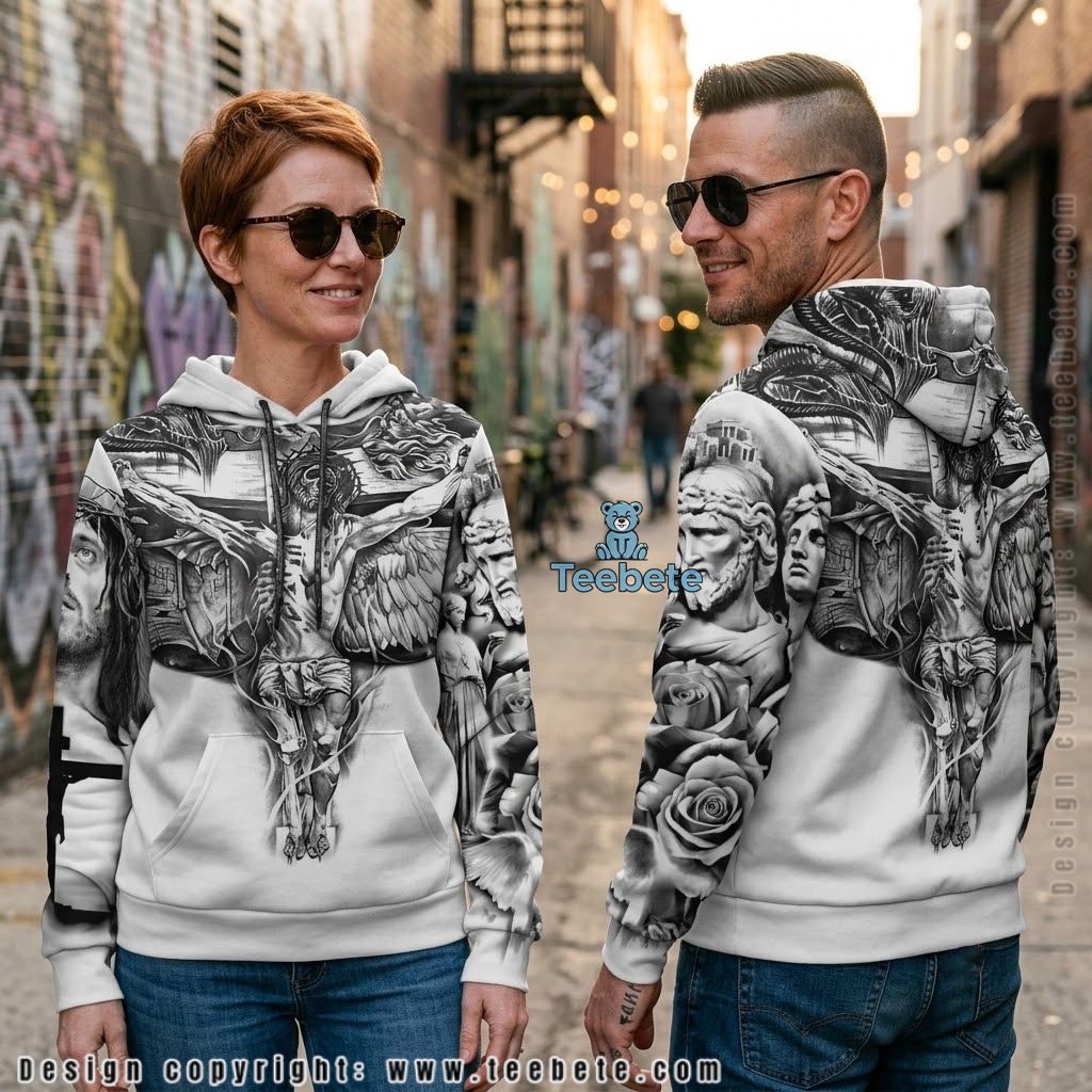 Jesus Crucifixion Wings Tattoo Art 3D Hoodie