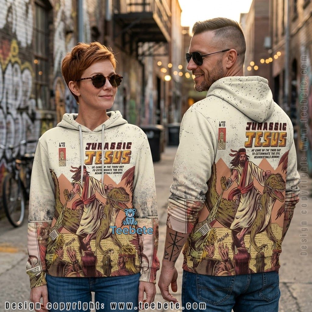 Jesus Jurassic Dinosaur Comic 3D Hoodie