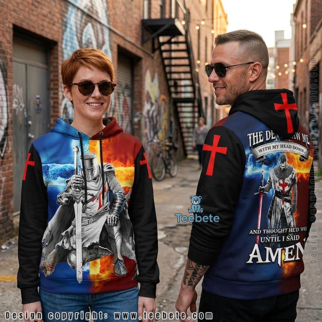 Jesus Knight Templar Amen Fire Ice 3D Hoodie