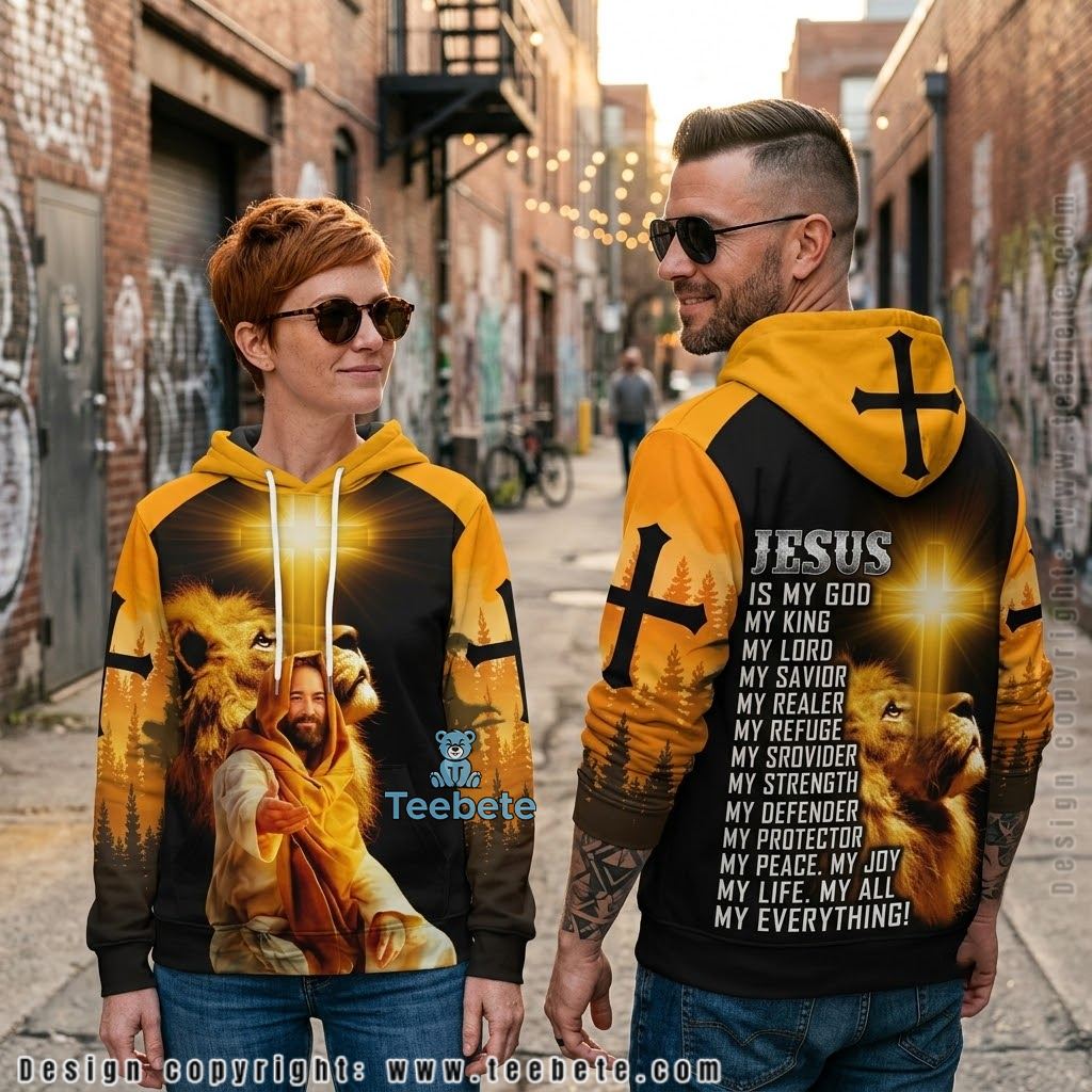 Jesus Lion Cross Golden Light All Over Print 3D Hoodie