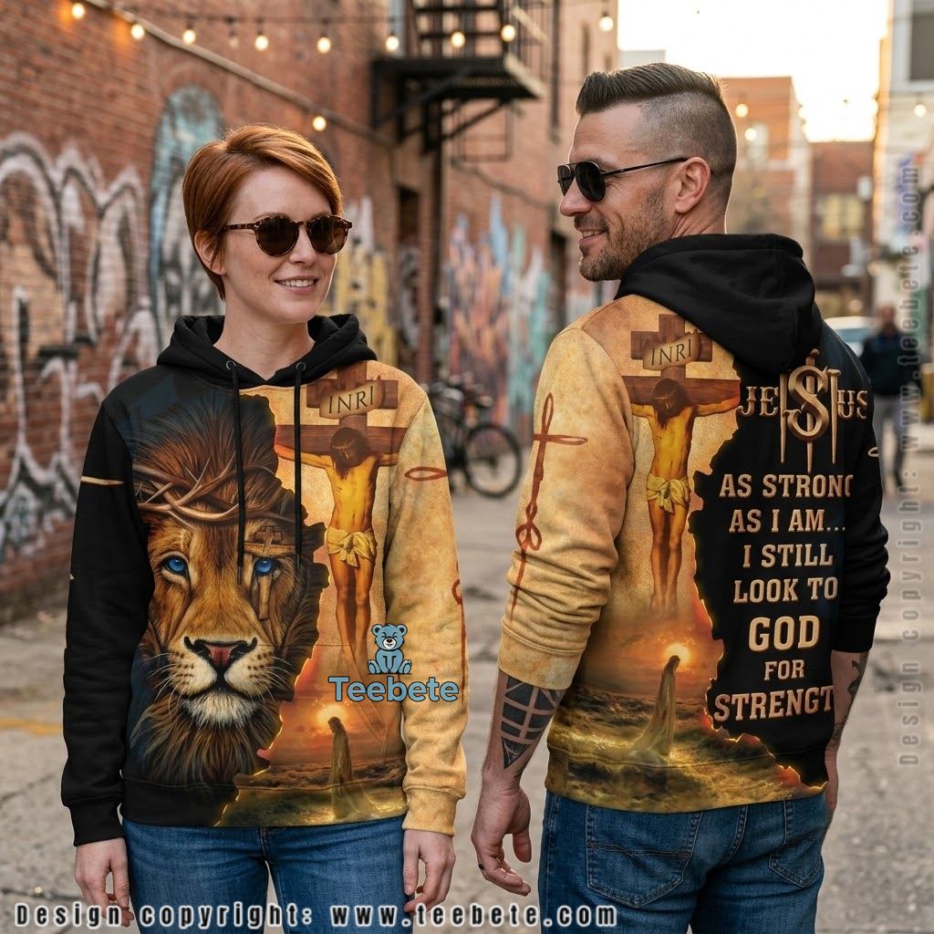 Jesus Lion Crucifix Strong Strength All Over Print 3D Hoodie