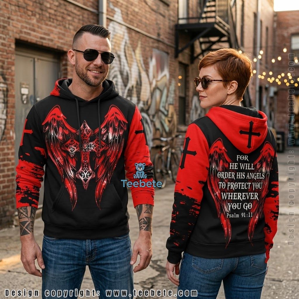 Jesus Psalm 9111 Angel Wings All Over Print 3D Hoodie