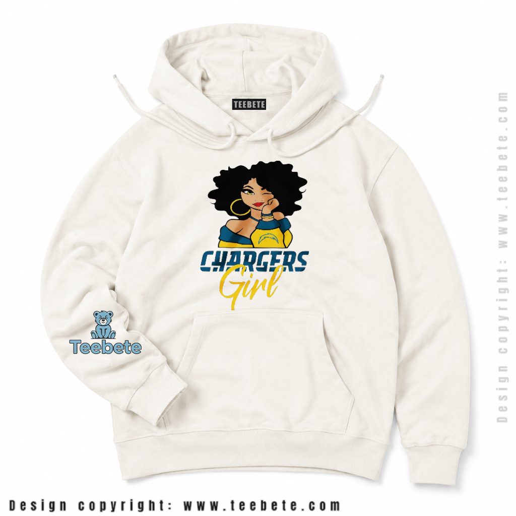 Los Angeles Chargers Afro Girl Hoop Earrings Football Hoodie Los Angeles Chargers Afro Girl Hoop Earrings Football Hoodie