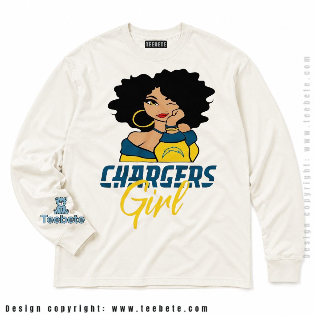 Los Angeles Chargers Afro Girl Hoop Earrings Football Long Sleeve Los Angeles Chargers Afro Girl Hoop Earrings Football Long Sleeve