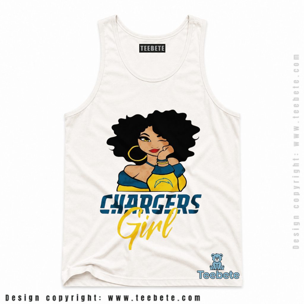 Los Angeles Chargers Afro Girl Hoop Earrings Football Tanktop Los Angeles Chargers Afro Girl Hoop Earrings Football Tanktop