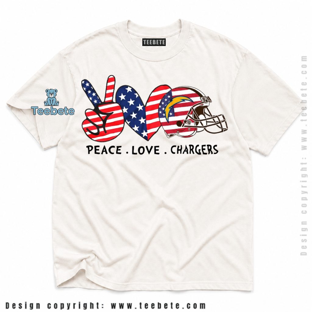 Los Angeles Chargers American Flag Peace Love Helmet Shirt