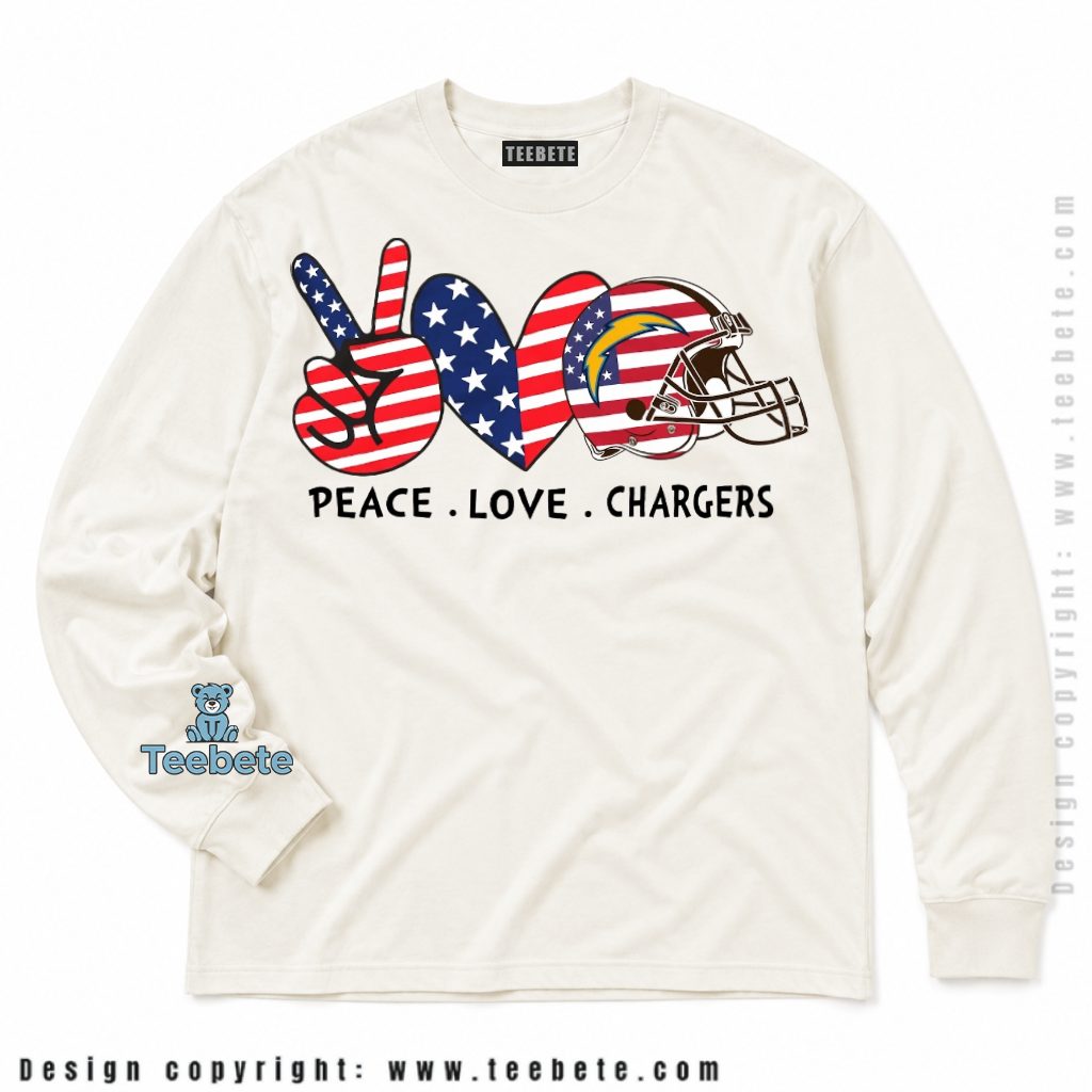 Los Angeles Chargers American Flag Peace Love Helmet Long Sleeve Los Angeles Chargers American Flag Peace Love Helmet Long Sleeve
