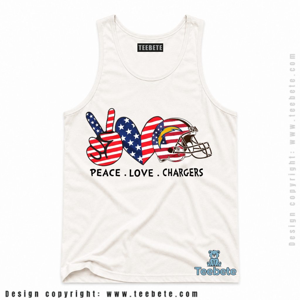 Los Angeles Chargers American Flag Peace Love Helmet Tanktop Los Angeles Chargers American Flag Peace Love Helmet Tanktop
