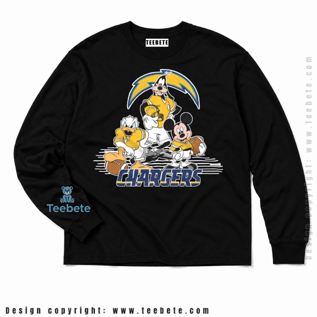 Los Angeles Chargers Mickey Donald Goofy Football Long Sleeve Los Angeles Chargers Mickey Donald Goofy Football Long Sleeve