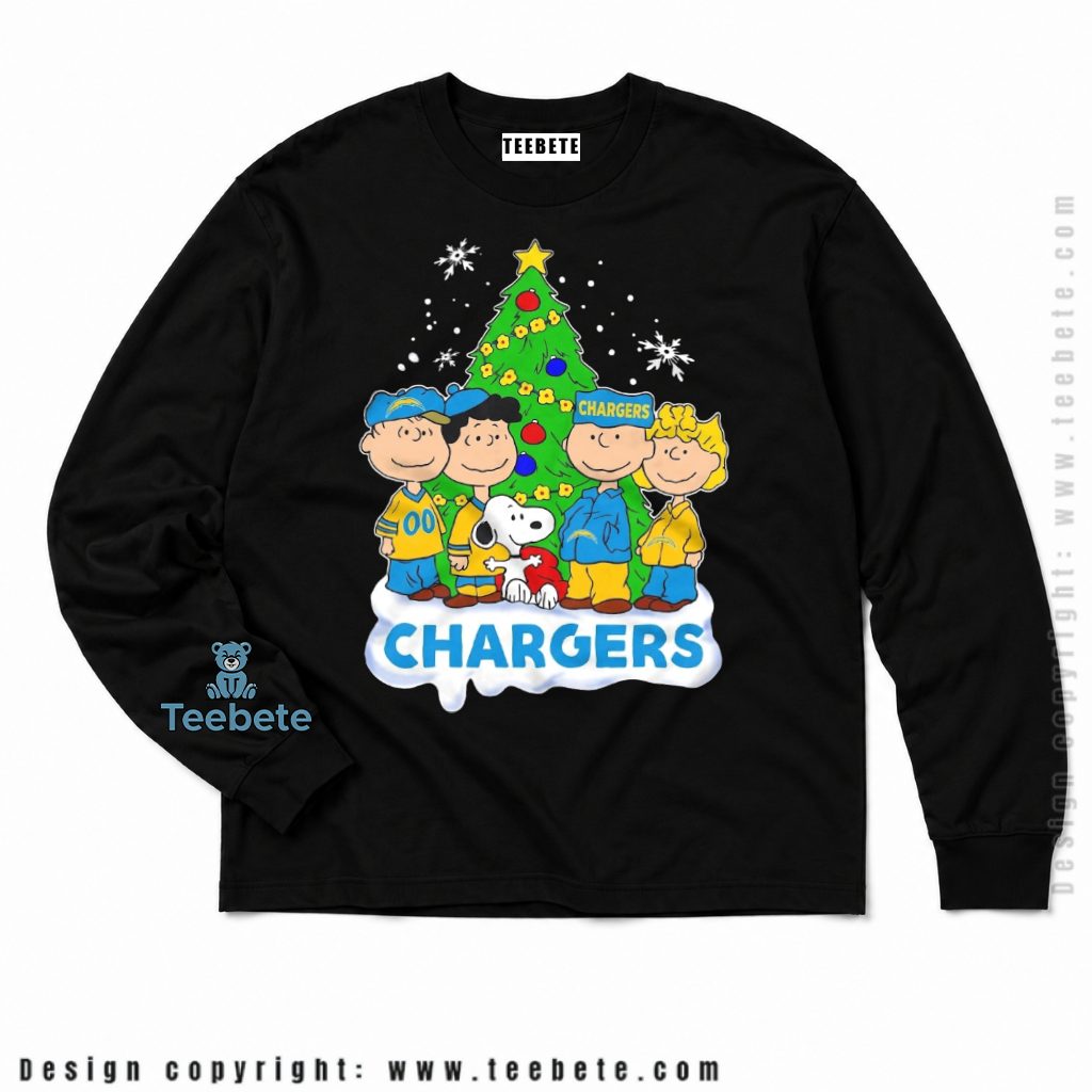 Los Angeles Chargers Snoopy Peanuts Christmas Tree Long Sleeve Los Angeles Chargers Snoopy Peanuts Christmas Tree Long Sleeve