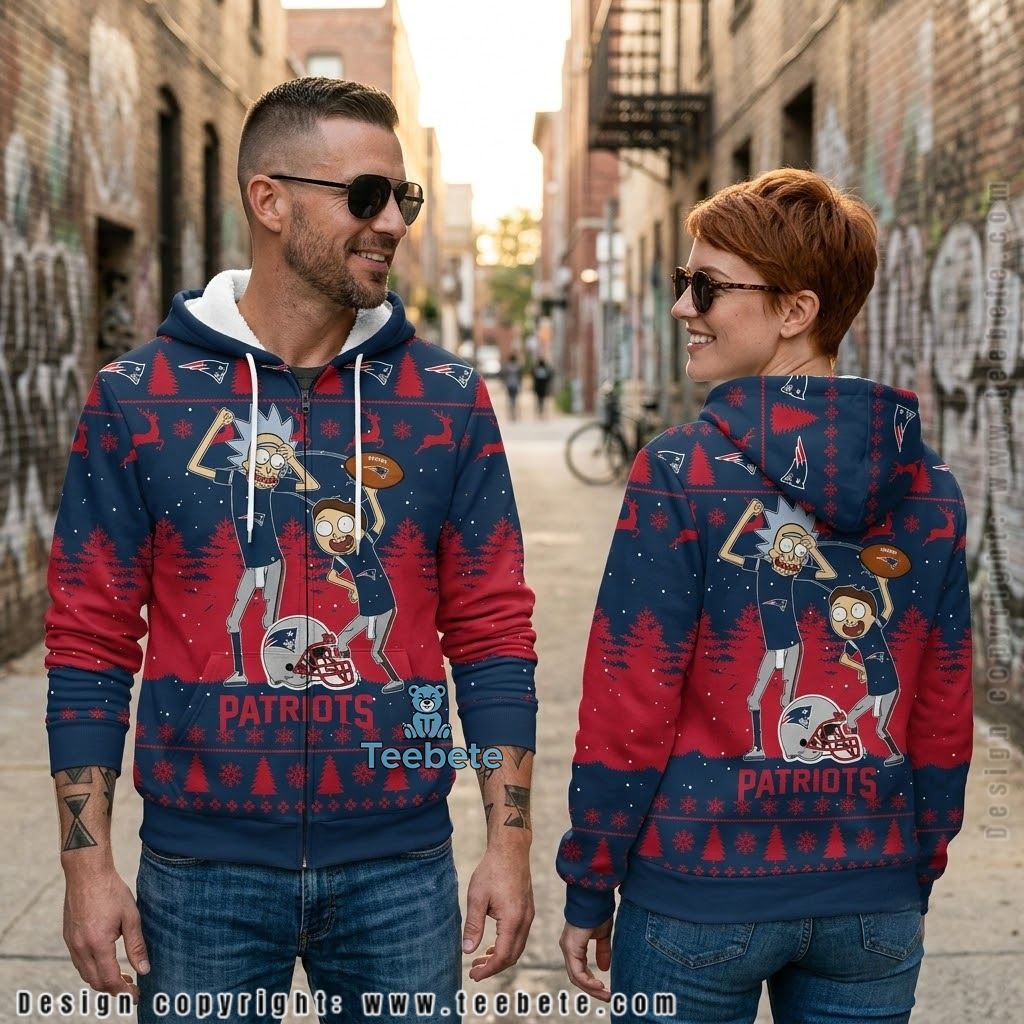 New England Patriots Christmas Rick And Morty 3D Hoodie