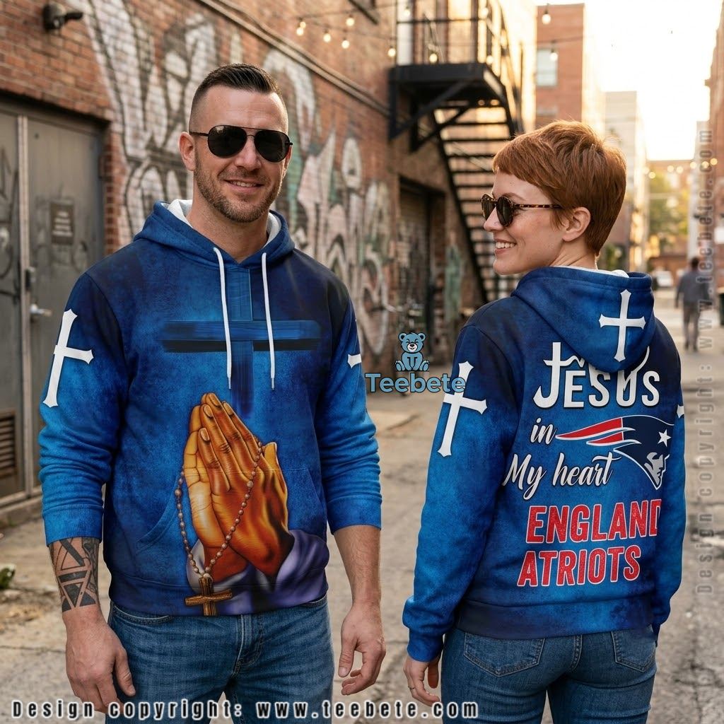 New England Patriots Jesus In My Heart Praying Hands 3D Hoodie