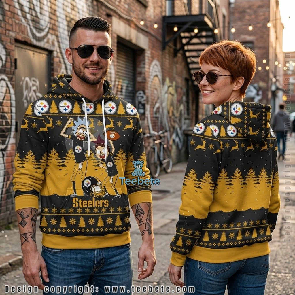 Pittsburgh Steelers Christmas Rick And Morty All Over Print 3D Hoodie