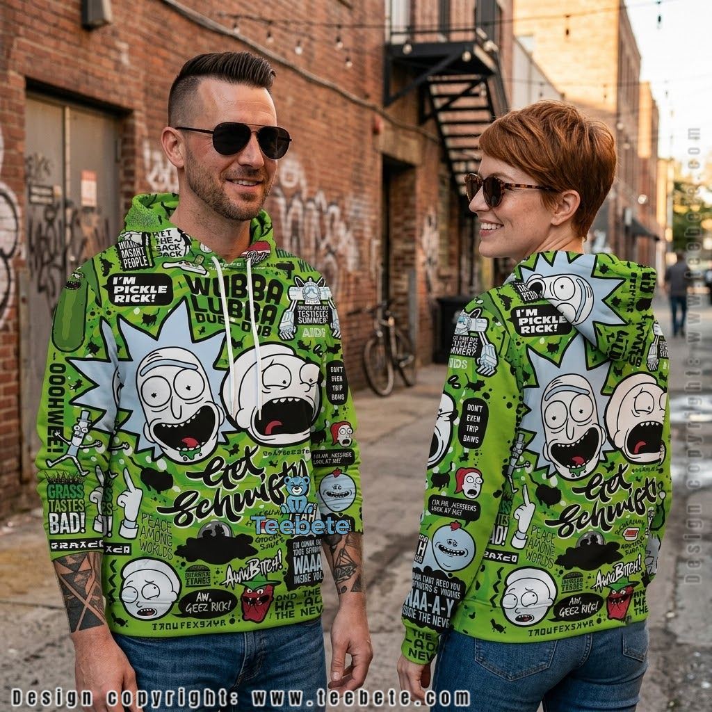 Rick And Morty Get Schwifty Green Collage 3D Hoodie