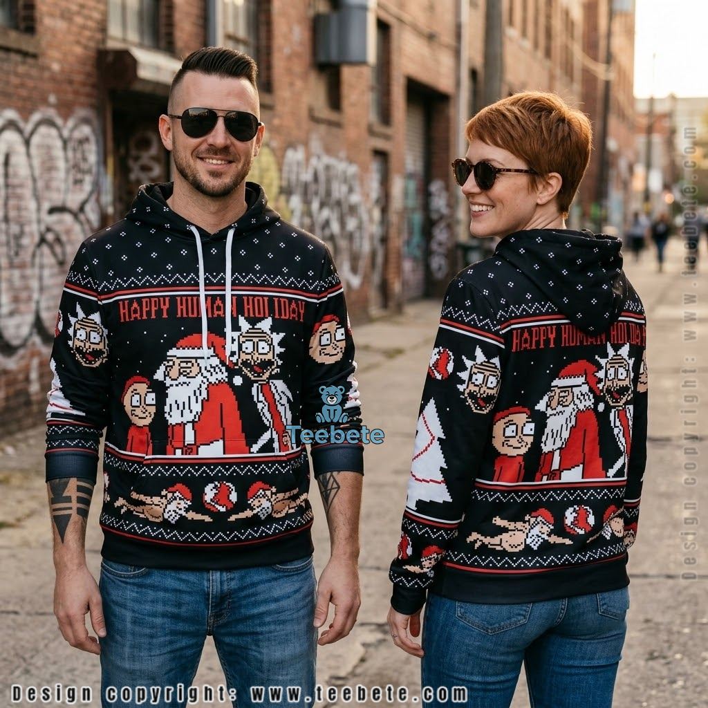 Rick And Morty Happy Human Holiday Christmas 3D Hoodie