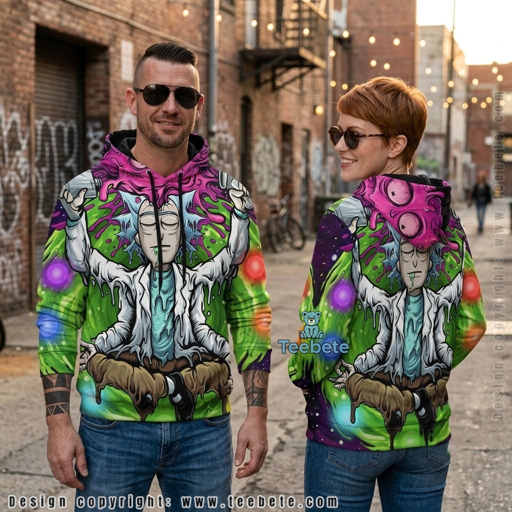 Rick And Morty Melting Rick Meditation All Over Print 3D Hoodie