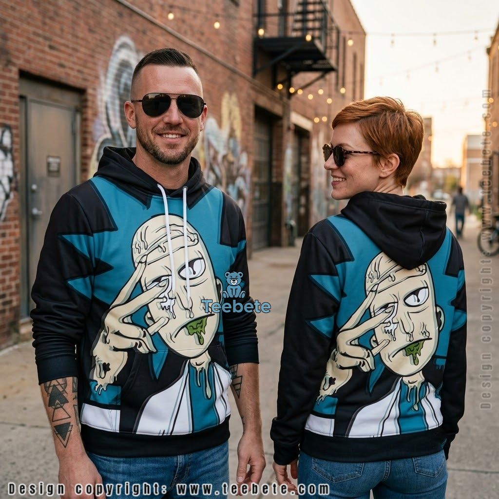 Rick And Morty Melting Rick Salute Teal 3D Hoodie