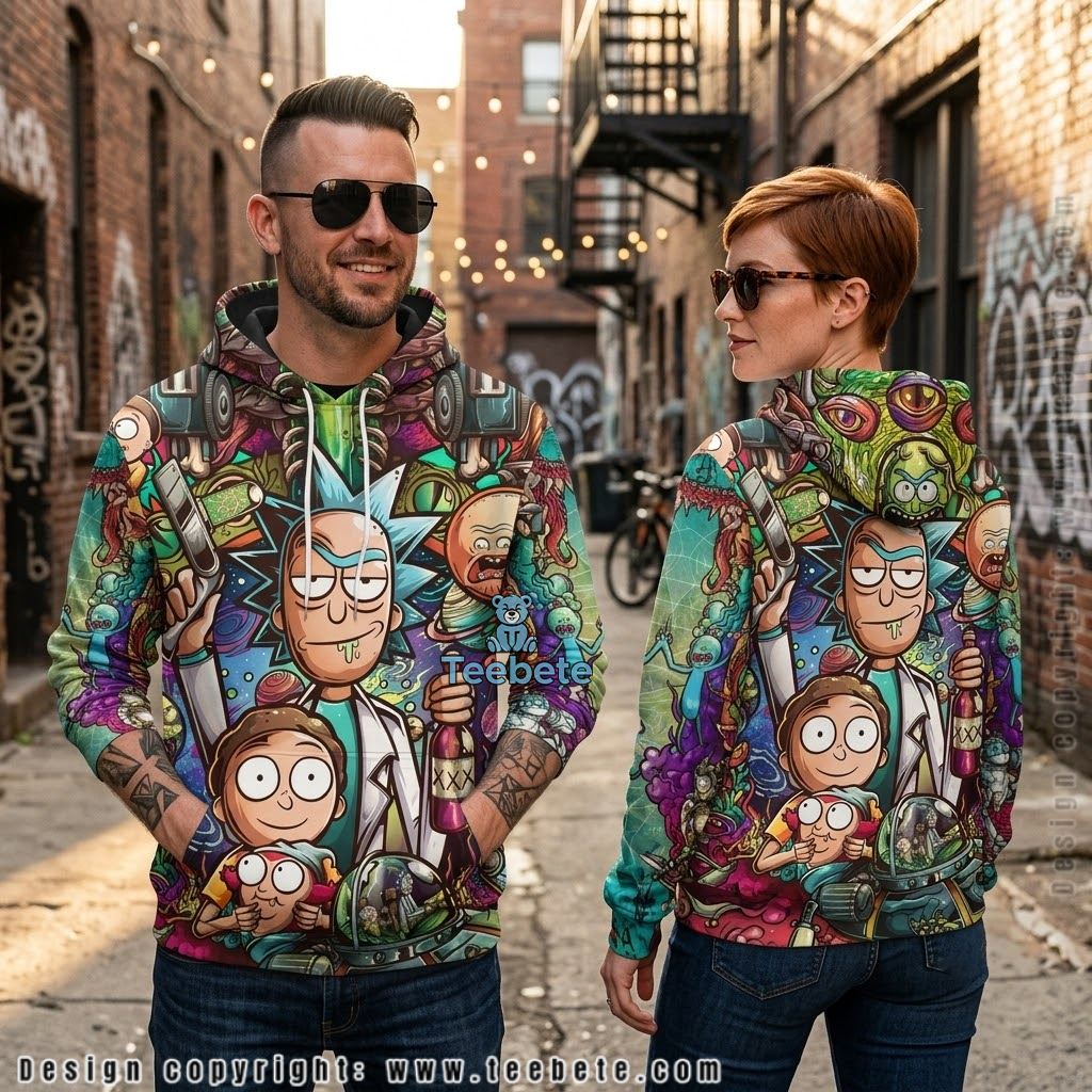 Rick And Morty Pickle Rick Spaceship Collage All Over Print 3D Hoodie