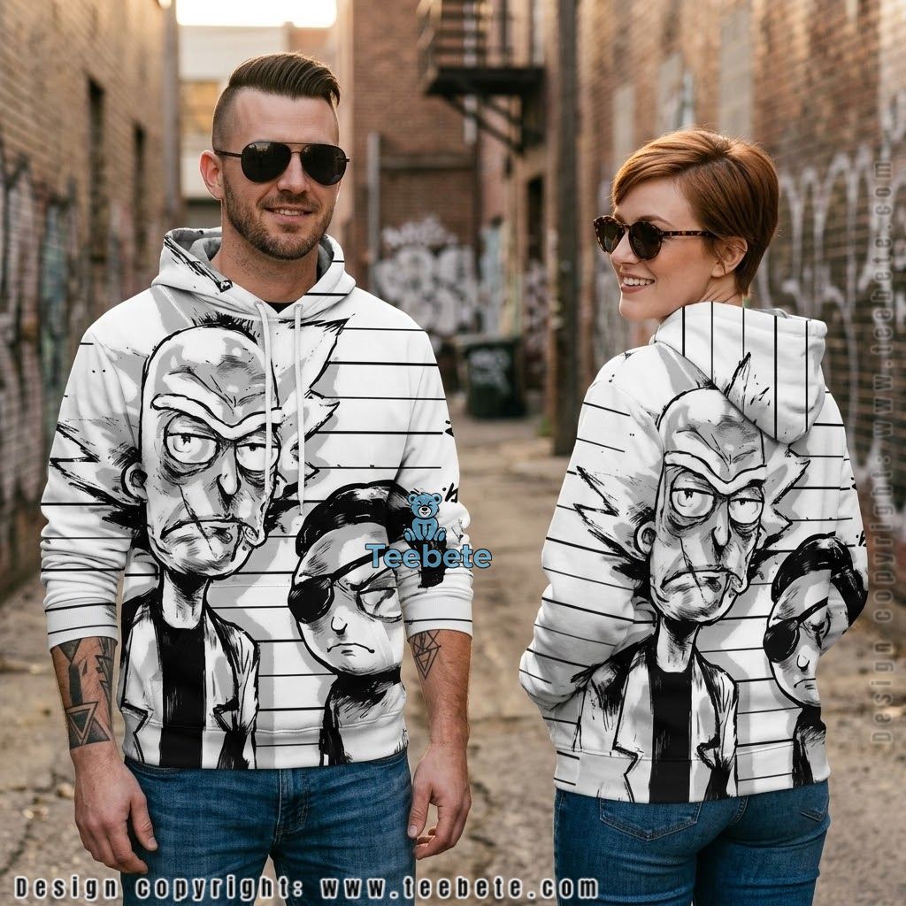Rick And Morty Sketch Portrait Black White 3D Hoodie