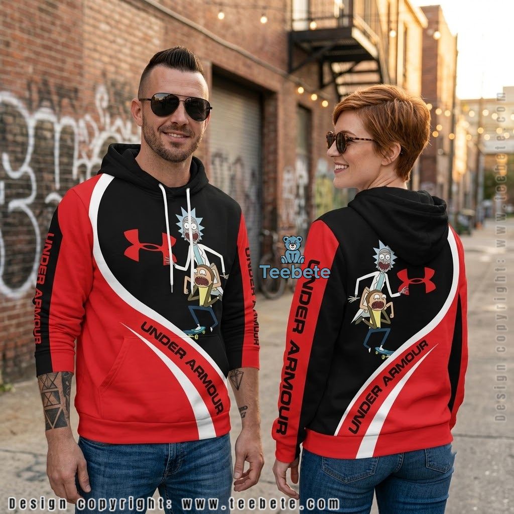 Rick And Morty Under Armour Red Black Skateboard 3D Hoodie